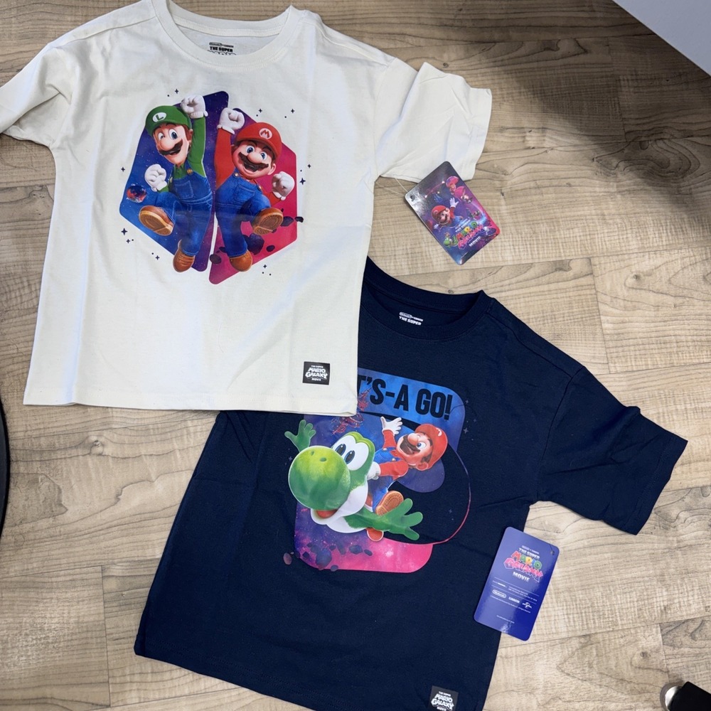 2 New Super Mario Galaxy Movie Boys Shirts Size 6/7
